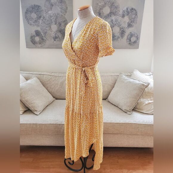 🌻 ONE CLOTHING 🌻 Floral Faux-wrap Maxi Dress - [Medium, Yellow] - Picture 6 of 12